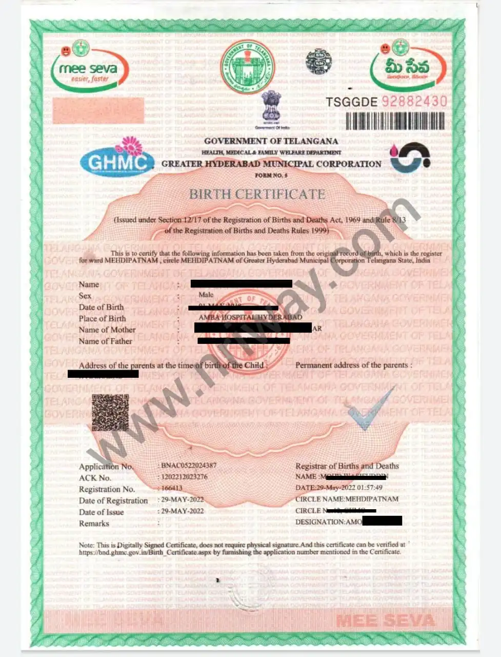 Birth Certificate from Hyderabad, Delhi, Lucknow